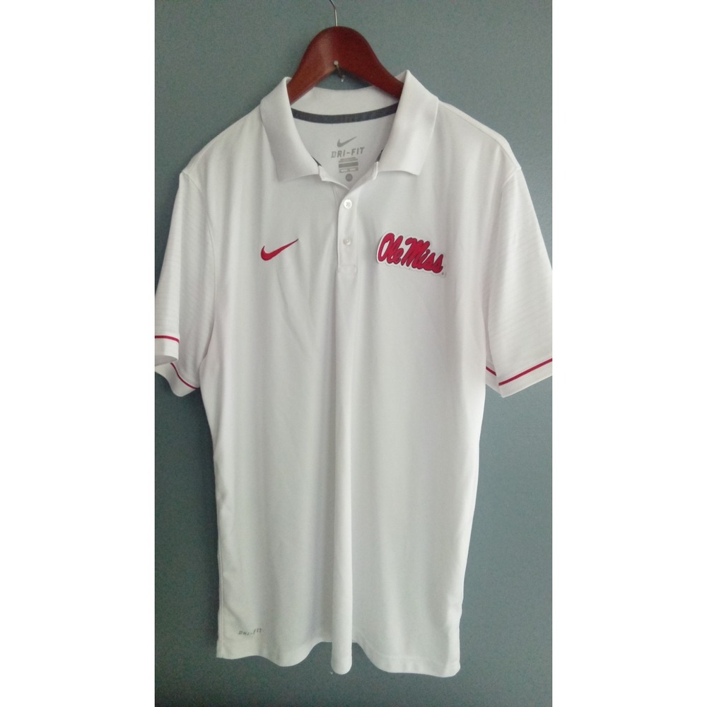 Nike Ole‎ Miss Rebels White Team Issue Polo Golf Shirt Size XL